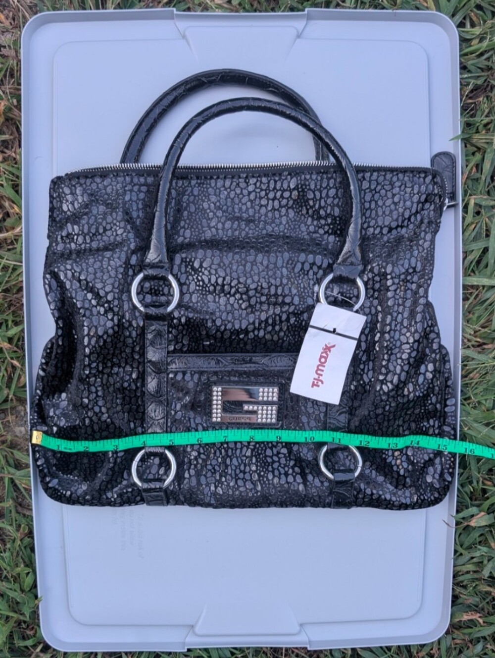 [NWT] VINTAGE Y2K GUESS BLING BAG Black Reptile Rhinestone G Logo DEADSTOCK MINT - Picture 8 of 11